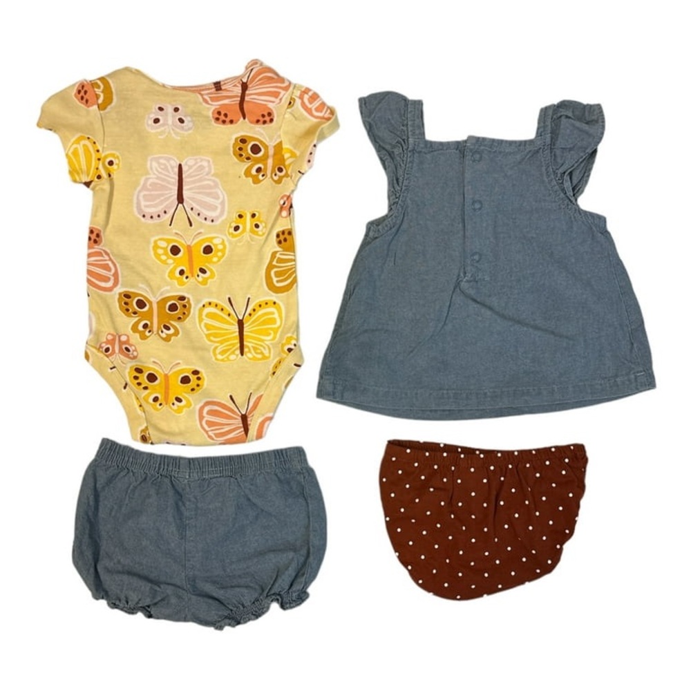 NEW Carters Baby Girl 4-Piece Denim Dress Set(Butterfly,Chambray, 9-12M Jumper - Picture 2 of 12